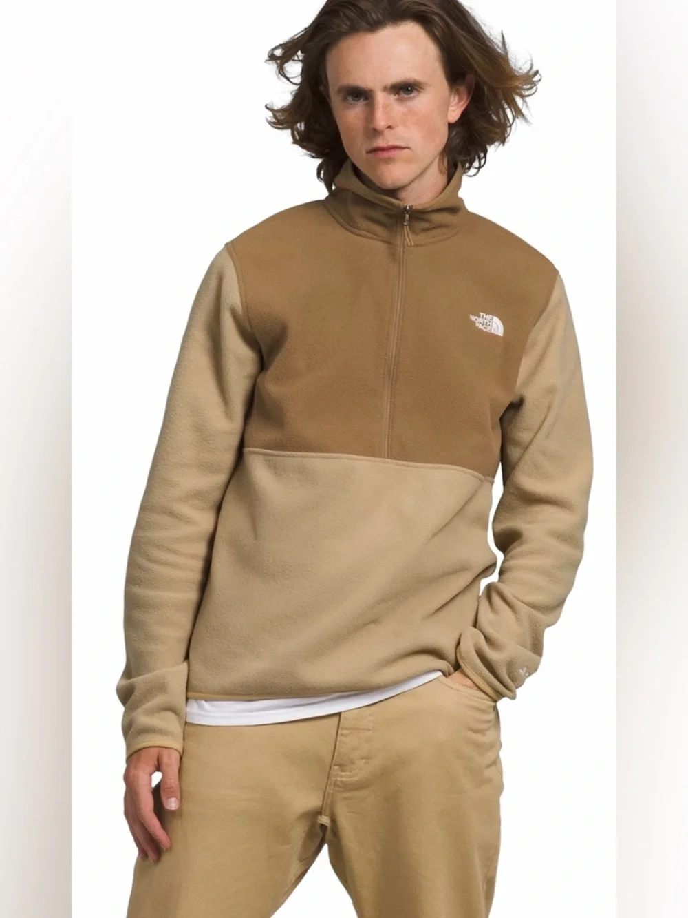 The North Face Fleece Pullover Quarter Zip Tan Brown Colorblock Jacket Men’s XL